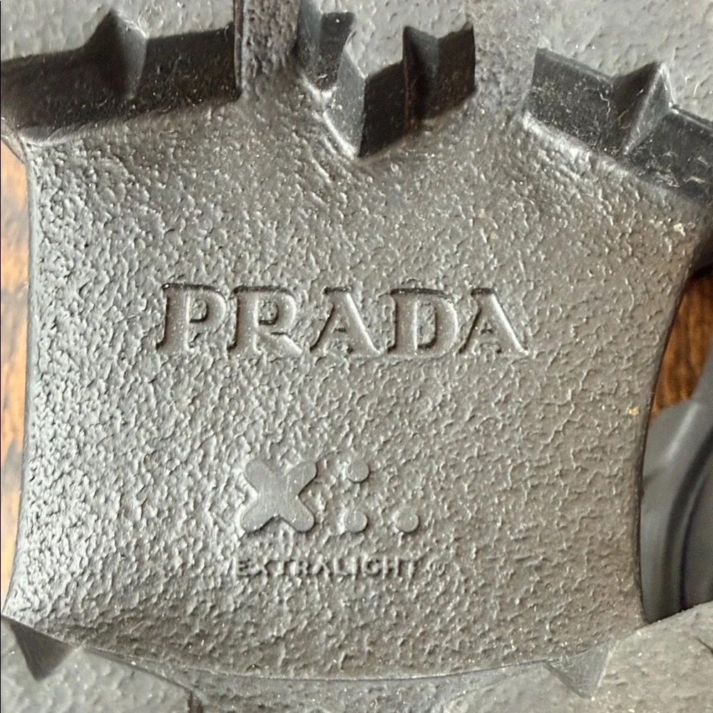 Prada Black Leather Lug-Sole Combat Boots with Detachable Mini Pouch - Picture 13 of 16